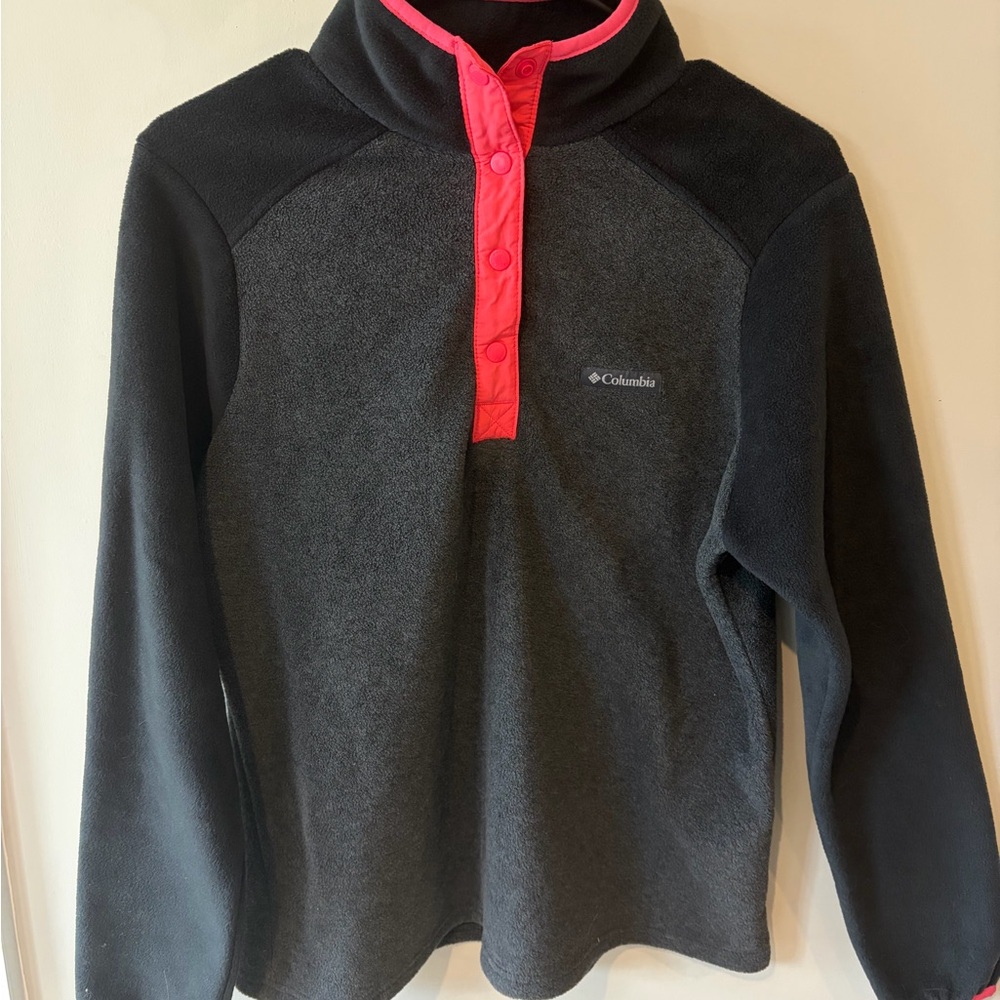 Columbia Black Pink Fleece Pullover Snap buttons Neck Womens M